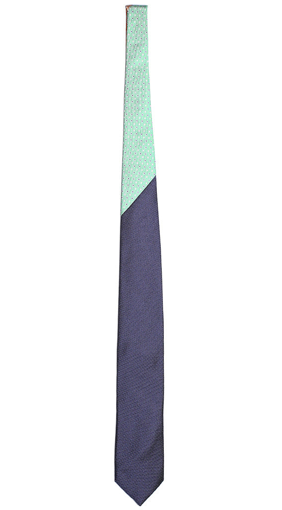 Cravatta Blu Fantasia Tono su Tono Nodo in Contrasto Verde a Pois Made in Italy Graffeo Cravatte Intera