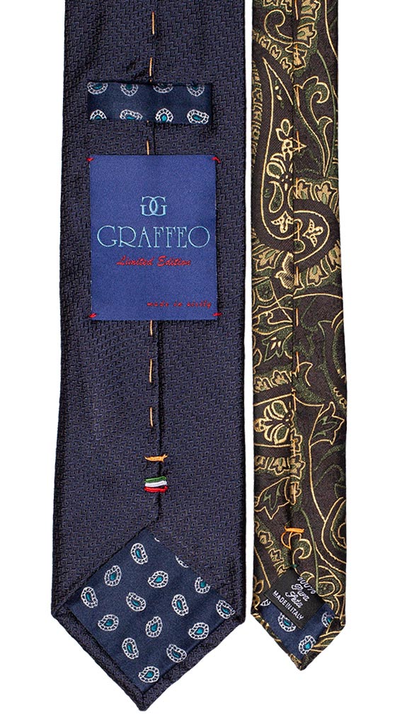 Cravatta Blu Fantasia Tono su Tono Nodo in Contrasto Verde a Pois Made in Italy Graffeo Cravatte Pala