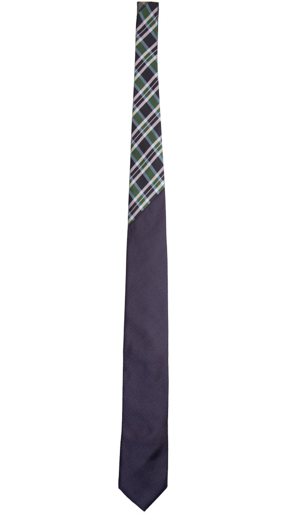 Cravatta Blu Fantasia Tono su Tono Nodo a Contrasto a Quadri Blu Verde Rosso Bianco Made in Italy Graffeo Cravatte Intera
