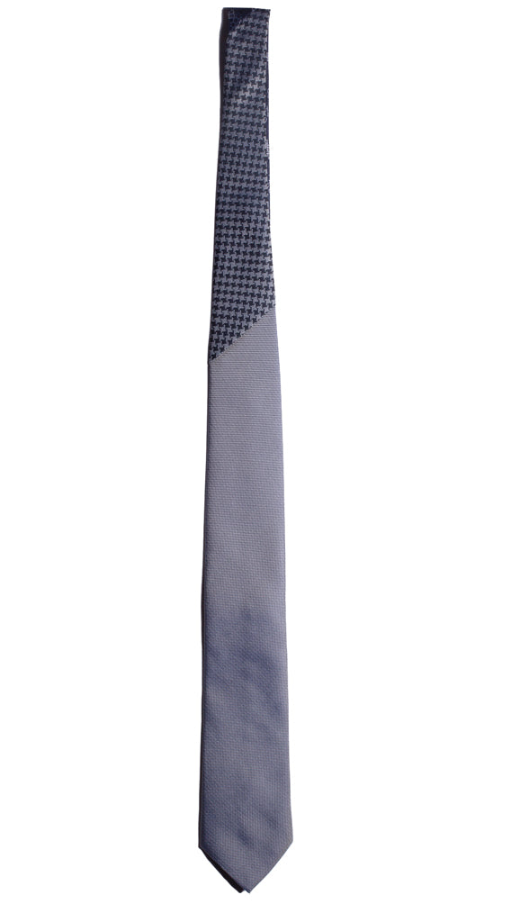 Cravatta Blu Grigia Nodo in Contrasto Fantasia Pied de Poule Blu Grigio Made in Italy Graffeo Cravatte Intera