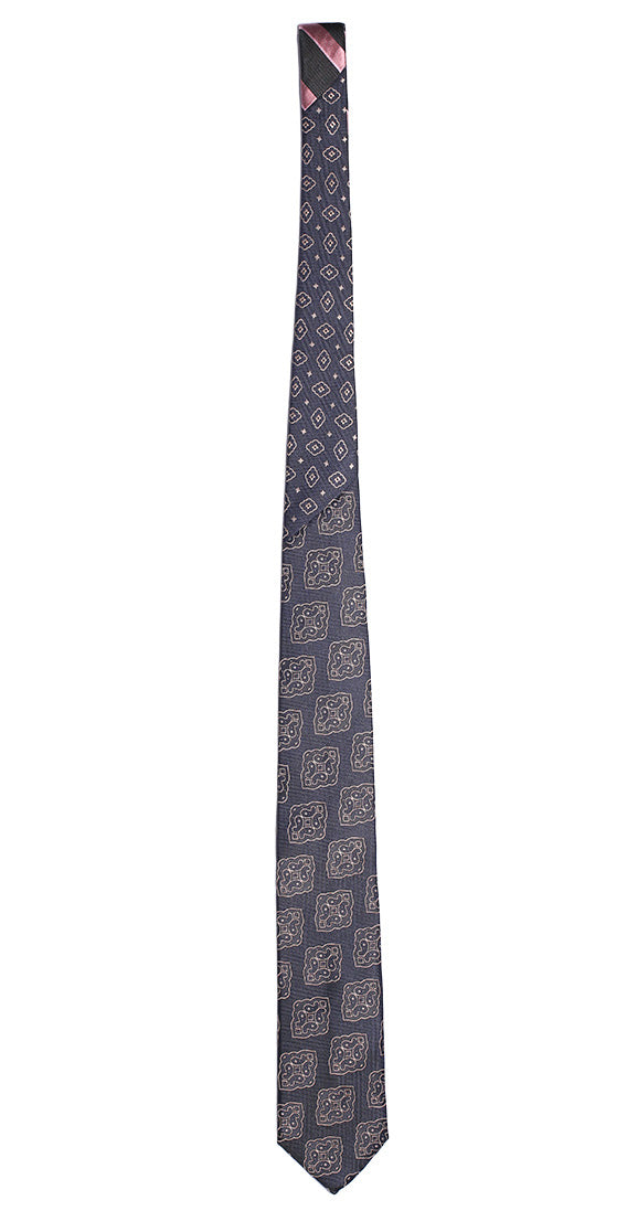 Cravatta Blu Medaglioni Beige Nodo in Contrasto Blu Fantasia Beige Made in Italy Graffeo Cravatte Intera