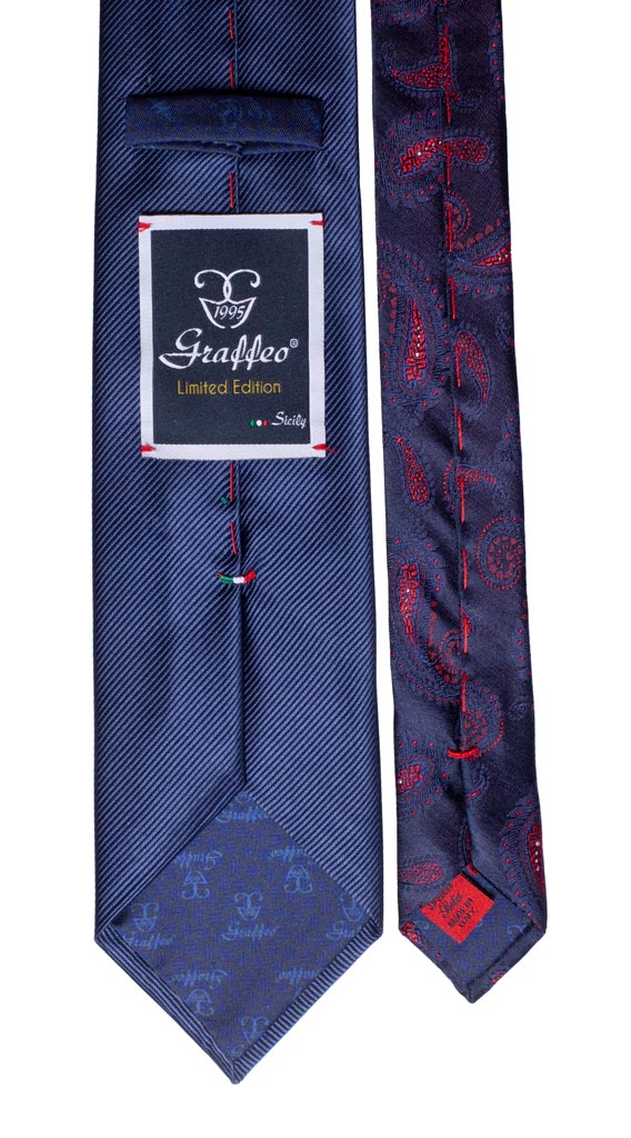 Cravatta Blu Navy Nodo in Contrasto Celeste Grigio a Fiori Made in Italy Graffeo Cravatte Pala