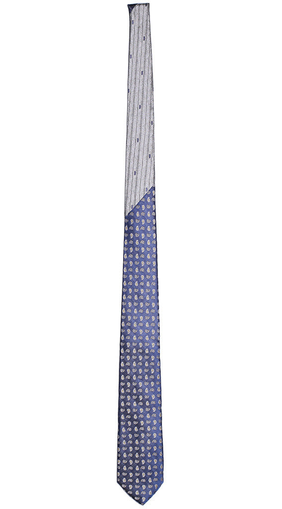 Cravatta Blu Navy Paisley Grigio Giallo Viola Nodo a Contrasto Grigio Blu Made in Italy Graffeo Cravatte Intera 