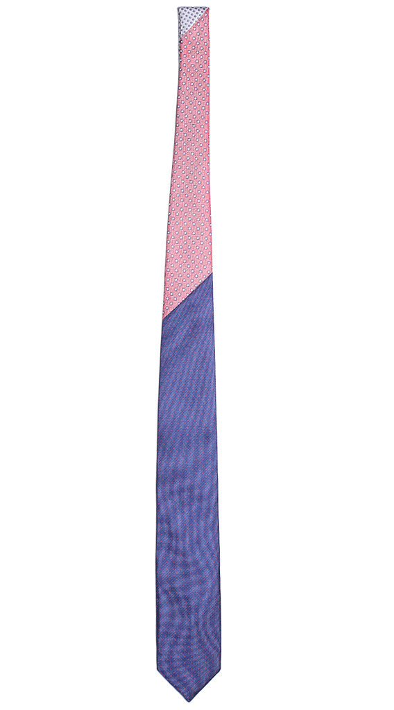 Cravatta Blu Navy Punto a Spillo Rosso Nodo in Contrasto Rosso Fantasia Bianca Made in Italy Graffeo Cravatte Intera