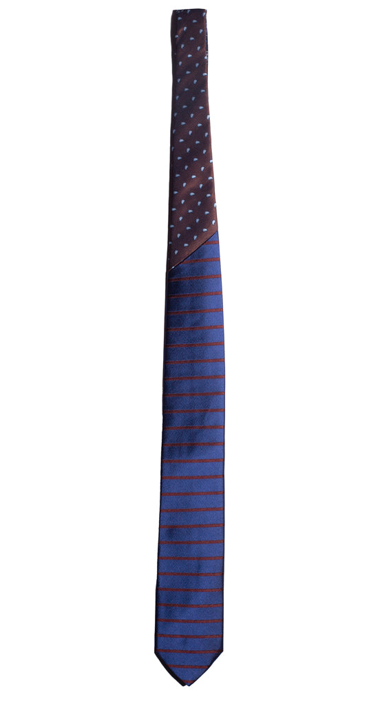 Cravatta Blu Navy Righe Marroni Nodo in Contrasto Marrone Fantasia Made in Italy Graffeo Cravatte Intera