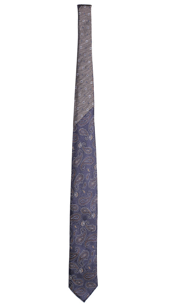 Cravatta Blu Paisley Bianco Marrone Nodo in Contrasto Tortora Made in Italy Graffeo Cravatte Intera