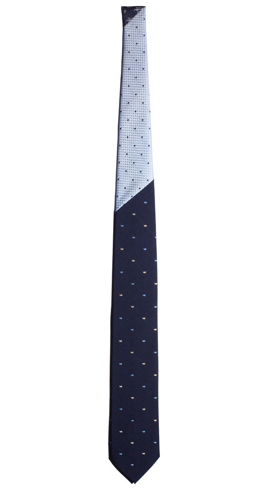 Cravatta Blu Paisley Celeste Beige Nodo in Contrasto Celeste a Pois Blu Made in Italy Graffeo Cravatte Intera