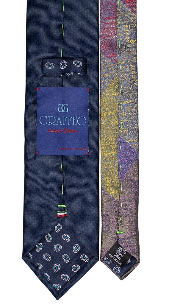 Cravatta Blu Paisley Celeste Nodo a Contrasto Blu Celeste Made in Italy Graffeo Cravatte Pala