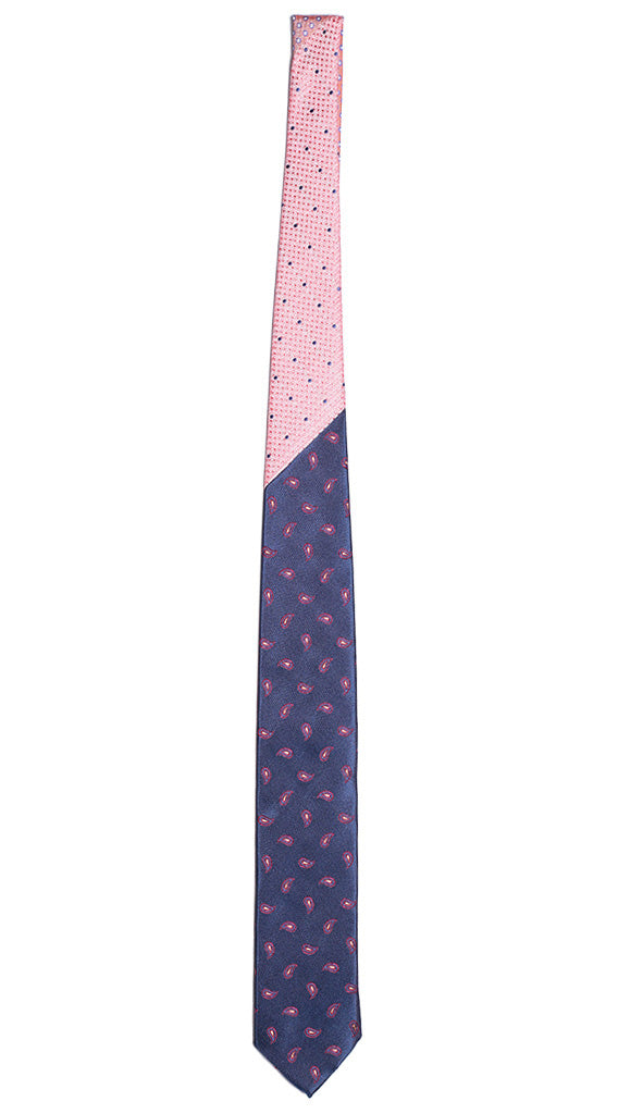 Cravatta Blu Paisley Rosso Beige Nodo in Contrasto Rosa Rosso Corallo Pois Blu Made in Italy Graffeo Cravatte Intera