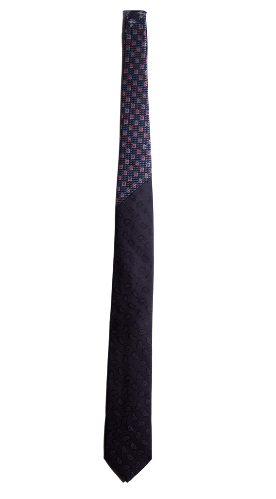 Cravatta Blu Paisley Tono su Tono Nodo in Contrasto Blu Fantasia Rosa Celeste Made in Italy Graffeo Cravatte Intera