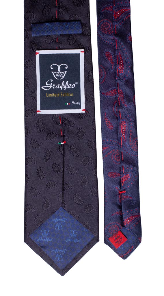 Cravatta Blu Paisley Tono su Tono Nodo in Contrasto Blu Fantasia Rosa Celeste Made in Italy Graffeo Cravatte Pala