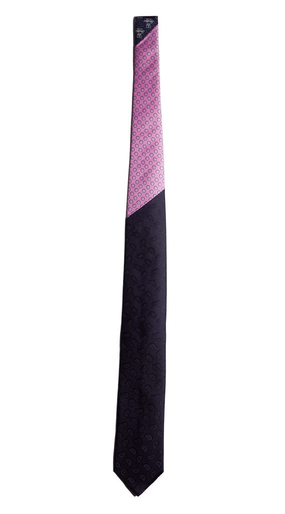 Cravatta Blu Paisley Tono su Tono Nodo in Contrasto Rosa Fantasia Blu Viola Made in Italy Graffeo Cravatte Intera