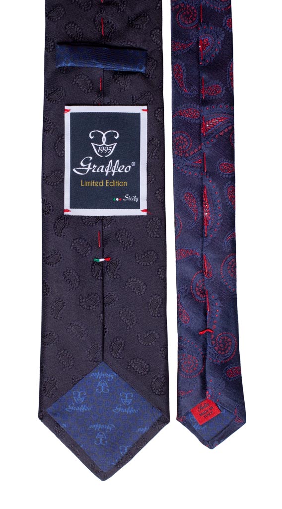 Cravatta Blu Paisley Tono su Tono Nodo in Contrasto Rosa Fantasia Blu Viola Made in Italy Graffeo Cravatte Pala