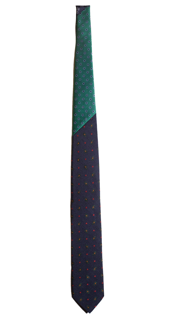 Cravatta Blu Paisley Verde Arancio Rosa Nodo in Contrasto Verde Made in Italy Graffeo Cravatte Intera