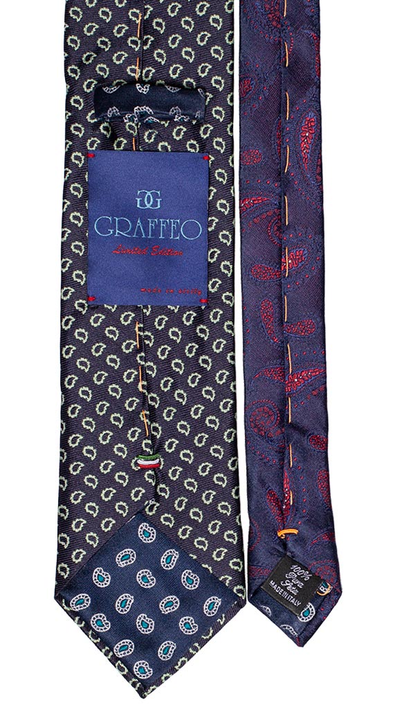 Cravatta Blu Paisley Verde Nodo a Contrasto Blu con Fantasia Verde Made in Italy Graffeo Cravatte Pala
