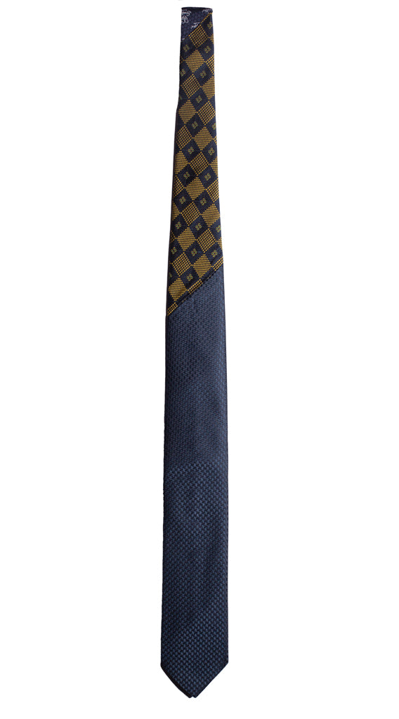 Cravatta Blu Pied de Poule Nodo in Contrasto Giallo Blu Verde Made in Italy Graffeo Cravatte Intera