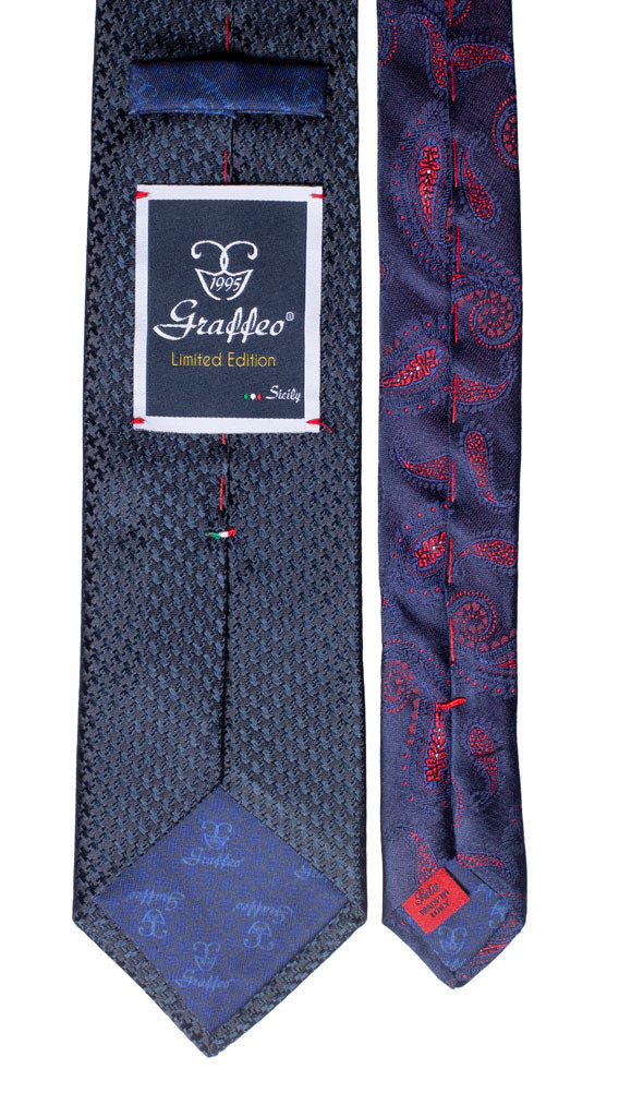 Cravatta Blu Pied de Poule Nodo in Contrasto Giallo Blu Verde Made in Italy Graffeo Cravatte Pala