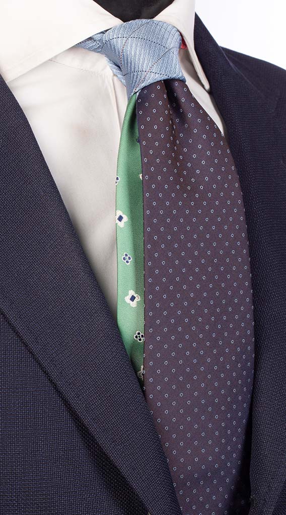 Cravatta Blu Pois Celeste Nodo In Contrasto Celeste A Quadri Made in Italy Graffeo Cravatte