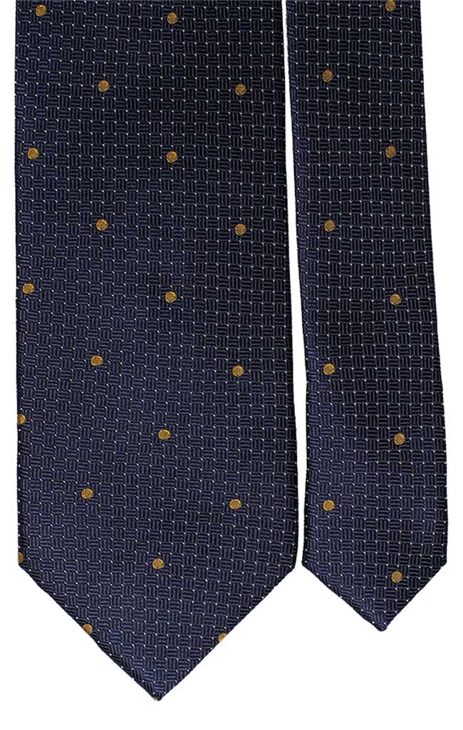 Cravatta Blu Punto A Spillo Bianco Con Pois Gialli Made in Italy Graffeo Cravatte Pala