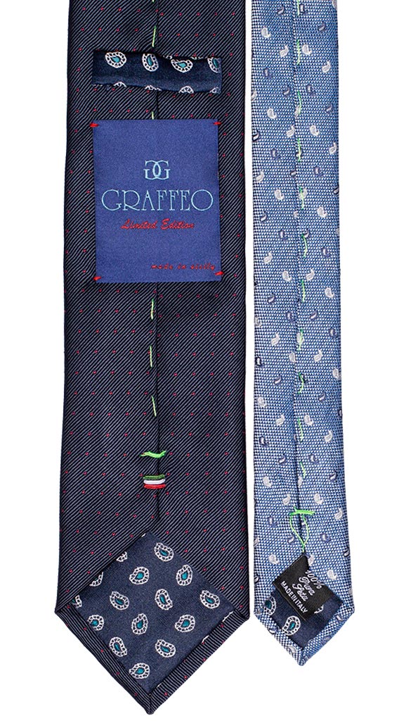 Cravatta Blu Punto a Spillo Rosso Nodo In Contrasto Rosso Con Cerchietti Blu Made in Italy Graffeo Cravatte Pala