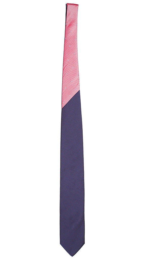 Cravatta Blu Punto a Spillo Rosso Nodo a Contrasto Rosso Effetto Cangiante Bianco Bluette Made in Italy Graffeo Cravatte Intera