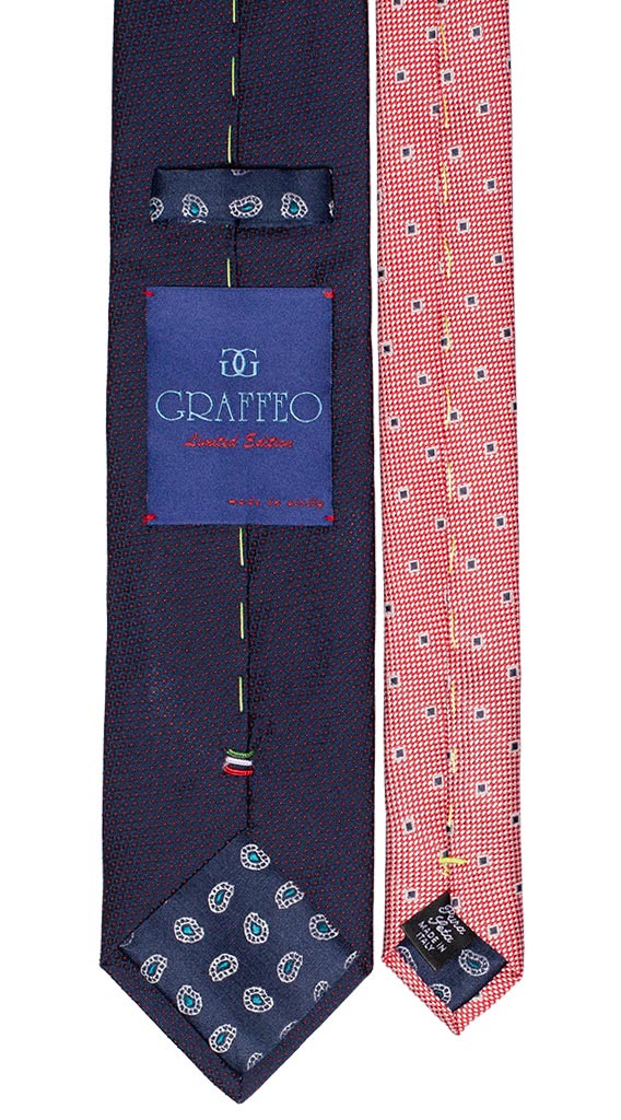 Cravatta Blu Punto a Spillo Rosso Nodo a Contrasto Rosso Effetto Cangiante Bianco Bluette Made in Italy Graffeo Cravatte Pala