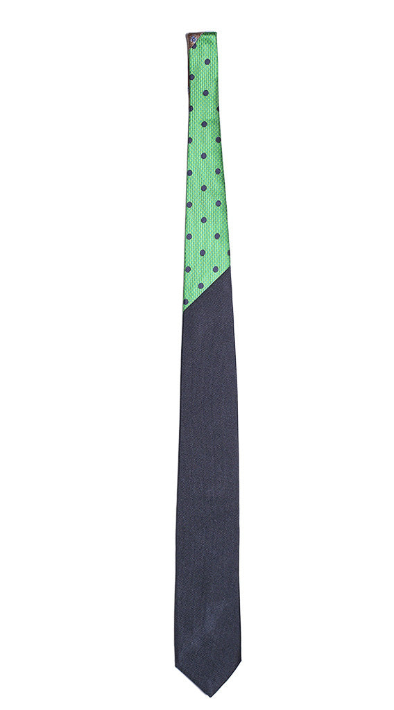Cravatta Blu Riga Tono su Tono Nodo a Contrasto Verde Pied de Poule Pois Blu Made in Italy Graffeo Cravatte Intera