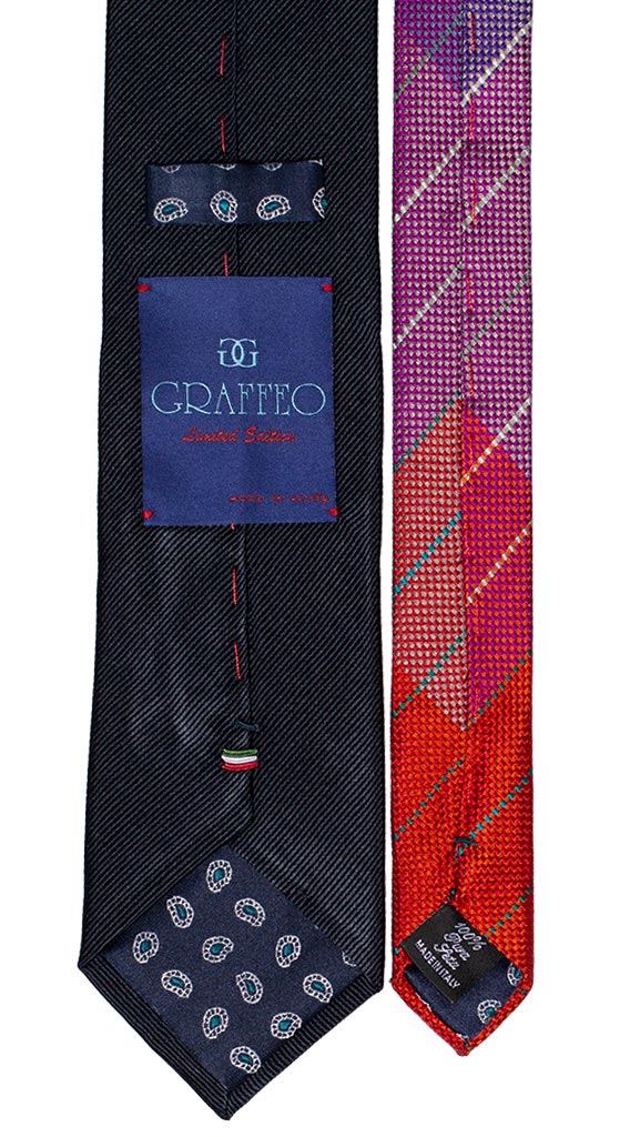 Cravatta Blu Riga Tono su Tono Nodo a Contrasto Verde Pied de Poule Pois Blu Made in Italy Graffeo Cravatte Pala