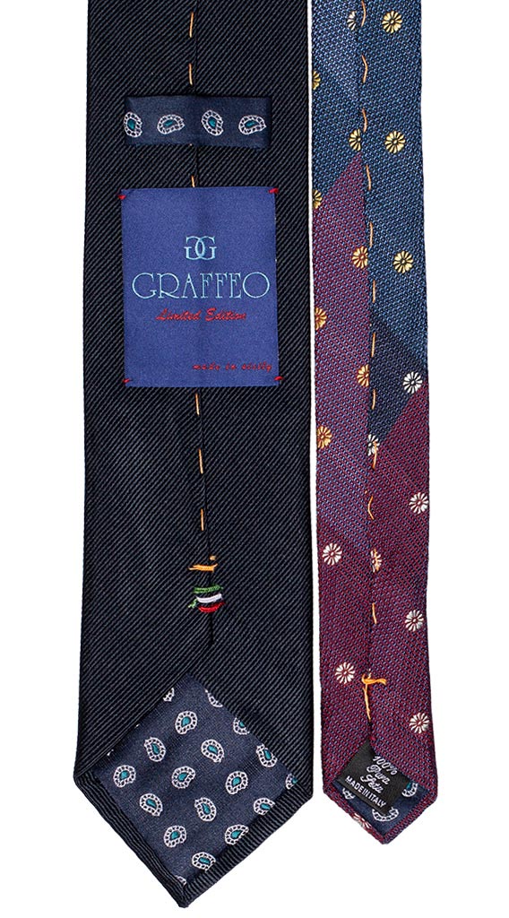 Cravatta Blu Riga Tono su Tono Nodo a Contrasto a Quadri Rosa Bordeaux Vinaccia Made in Italy Graffeo Cravatte Pala