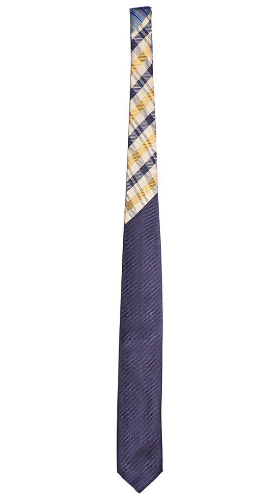 Cravatta Blu Righe Tono su Tono Nodo a Contrasto a Quadri Beige Blu Arancione Made in Italy Graffeo Cravatte Intera