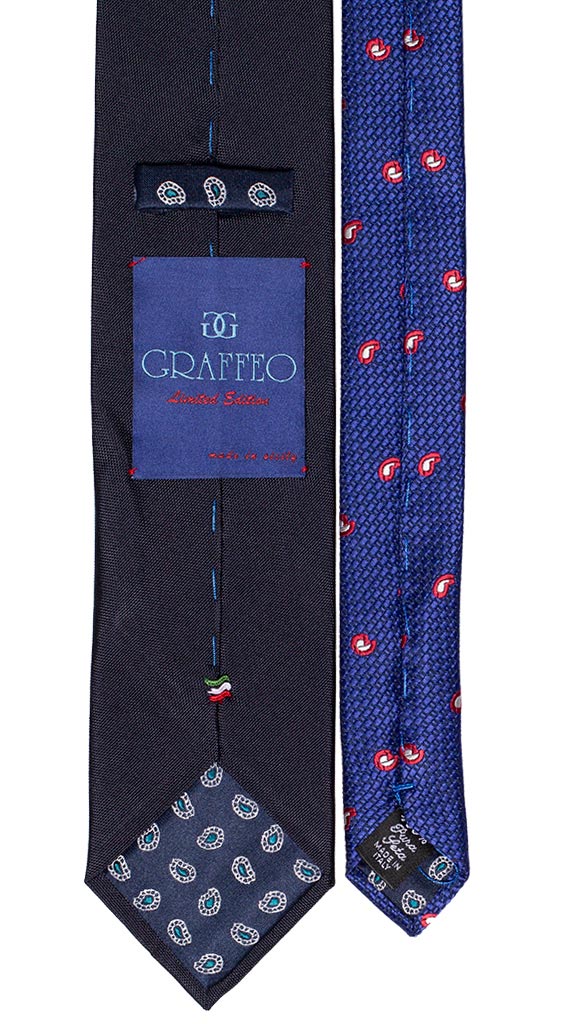 Cravatta Blu Tinta Unita Nodo a Contrasto Pied de Poule Grigio Bordeaux Made in Italy Graffeo Cravatte Pala