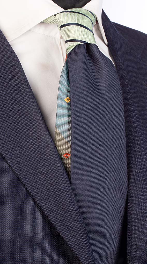 Cravatta Blu Tinta Unita Nodo a Contrasto Regimental Verde Blu Made in italy Graffeo Cravatte