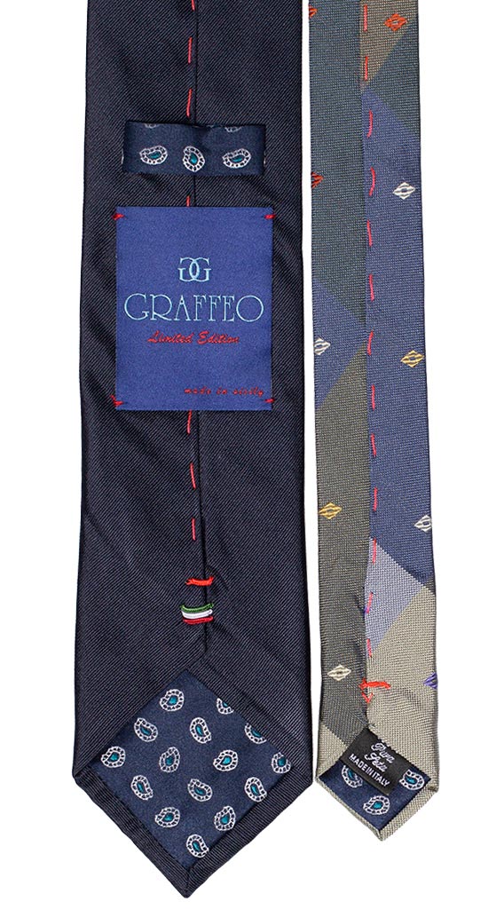 Cravatta Blu Tinta Unita Nodo a Contrasto Regimental Verde Blu Made in Italy Graffeo Cravatte Pala