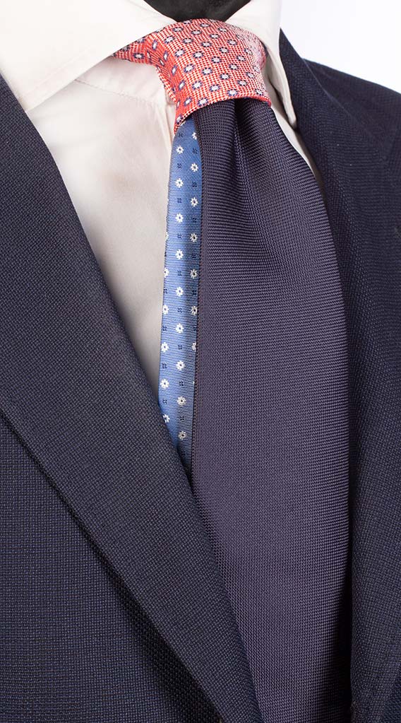 Cravatta Blu Tinta Unita Nodo a Contrasto Rosso Bianco Bluette Made in Italy Graffeo Cravatte