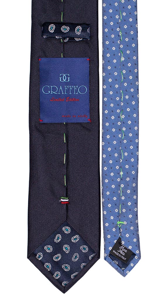 Cravatta Blu Tinta Unita Nodo a Contrasto Rosso Bianco Bluette Made in Italy Graffeo Cravatte Pala