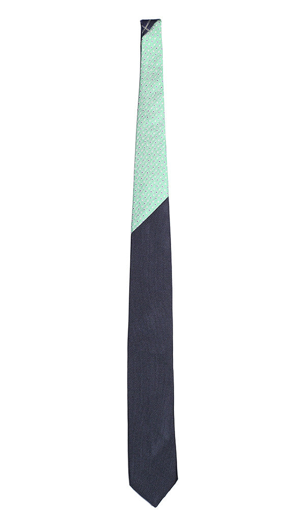 Cravatta Blu Tinta Unita Nodo a Contrasto Verde a Pois Blu Bianco Made in Italy Graffeo Cravatte Intera