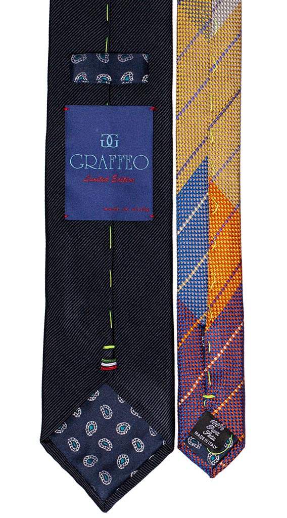Cravatta Blu Tinta Unita Nodo a Contrasto Verde a Pois Blu Bianco Made in Italy Graffeo Cravatte Pala