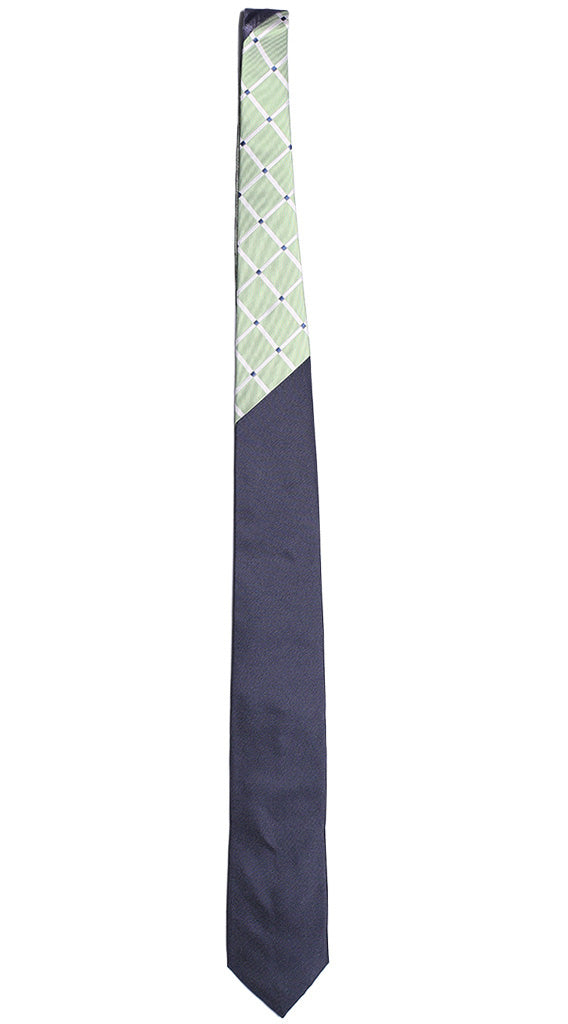 Cravatta Blu Tinta Unita Nodo a Contrasto a Quadri Verde Bianco Blu Made in Italy Graffeo Cravatte Intera