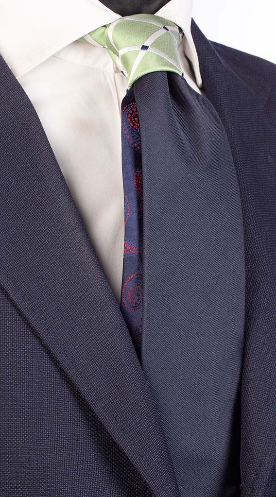 Cravatta Blu Tinta Unita Nodo a Contrasto a Quadri Verde Bianco Blu Made in Italy graffeo Cravatte