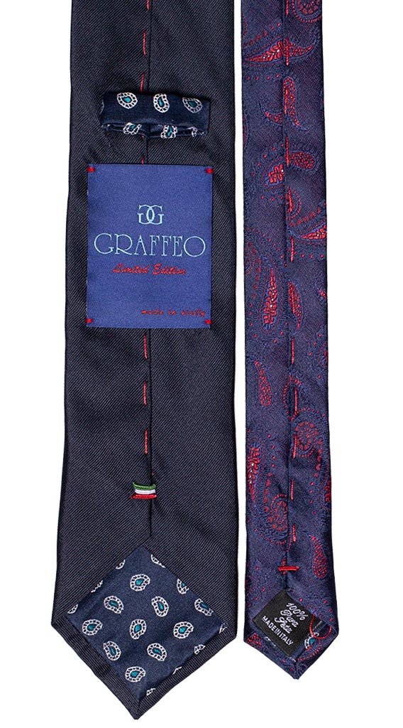 Cravatta Blu Tinta Unita Nodo a Contrasto a Quadri Verde Bianco Blu Made in Italy Graffeo Cravatte Pala