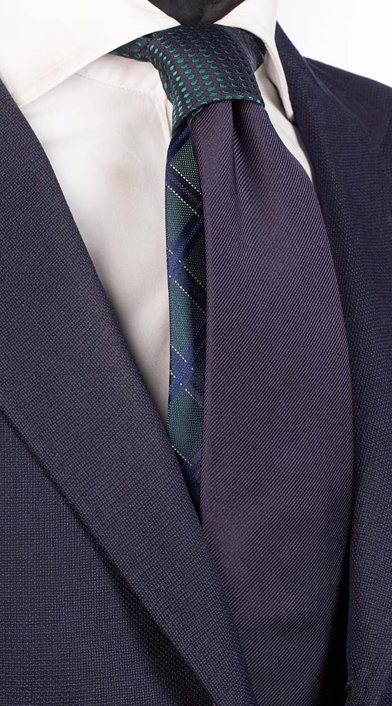 Cravatta Blu Tinta Unita Nodo in Contrasto Blu Pois Verde Made in Italy Graffeo Cravatte