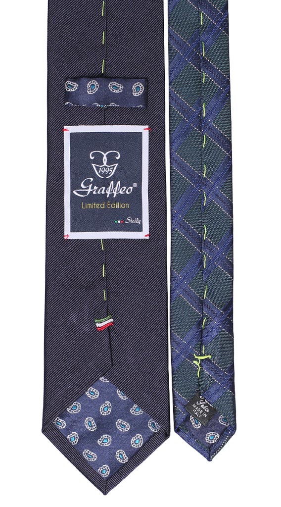Cravatta Blu Tinta Unita Nodo in Contrasto Blu Pois Verde Made in Italy Graffeo Cravatte Pala