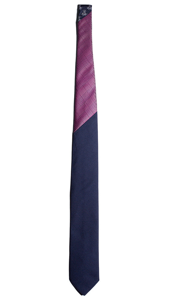 Cravatta Blu Tinta Unita Nodo in Contrasto Principe di Galles Amaranto Made in Italy Graffeo Cravatte Intera