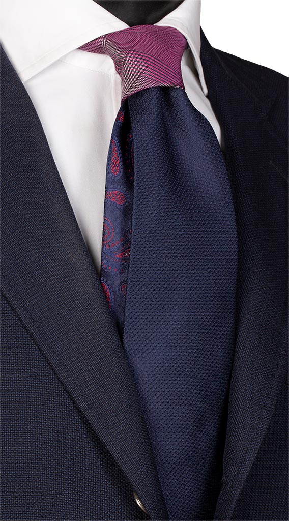 Cravatta Blu Tinta Unita Nodo in Contrasto Principe di Galles Amaranto Made in Italy graffeo Cravatte