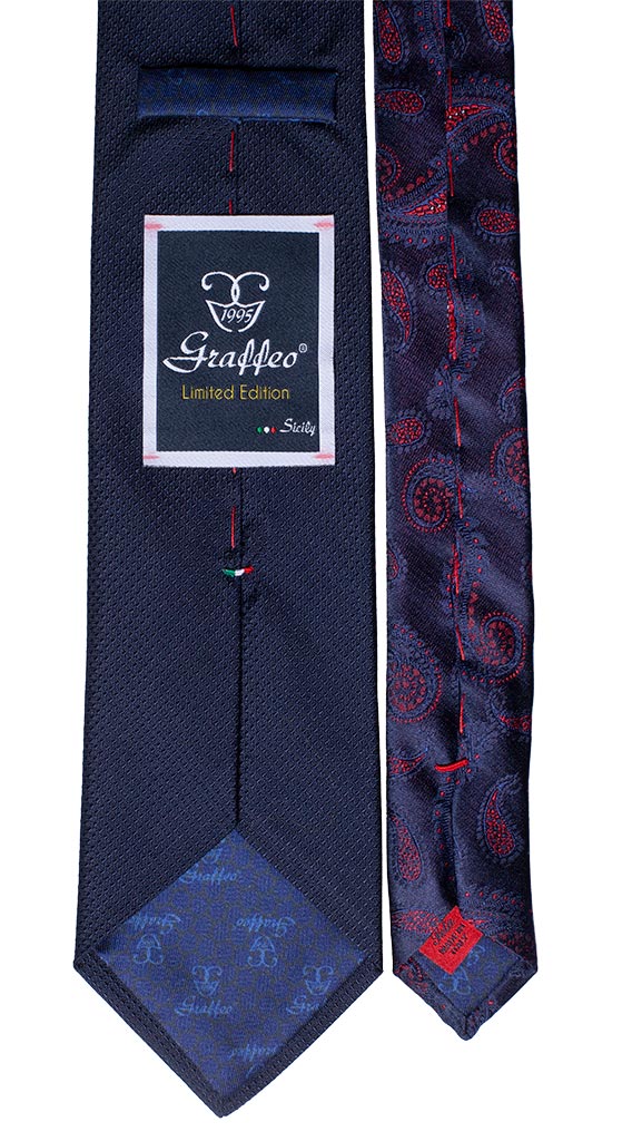 Cravatta Blu Tinta Unita Nodo in Contrasto Principe di Galles Amaranto Made in italy graffeo Cravatte Pala