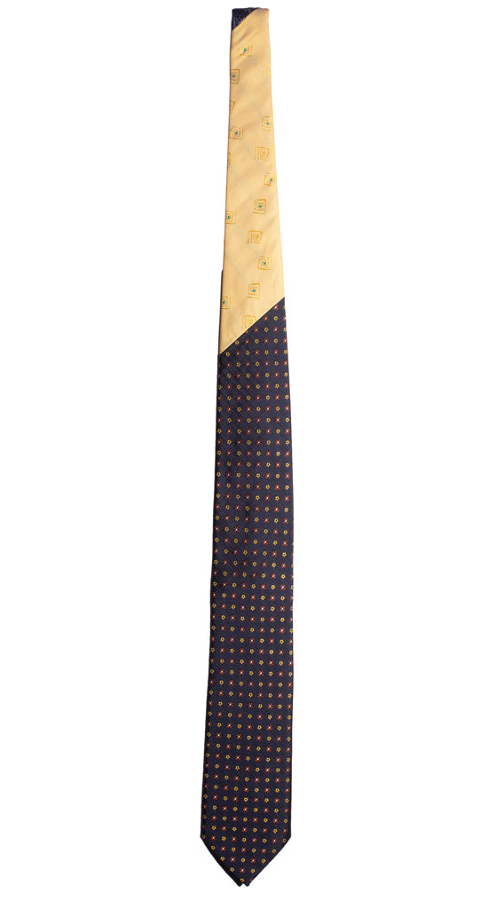 Cravatta Blu a Fiori Gialli Marroni Nodo in Contrasto Giallo Made in Italy graffeo Cravatte Intera