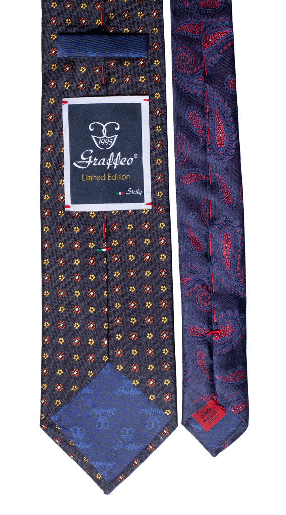 Cravatta Blu a Fiori Gialli Marroni Nodo in Contrasto Giallo Made in Italy Graffeo Cravatte Pala