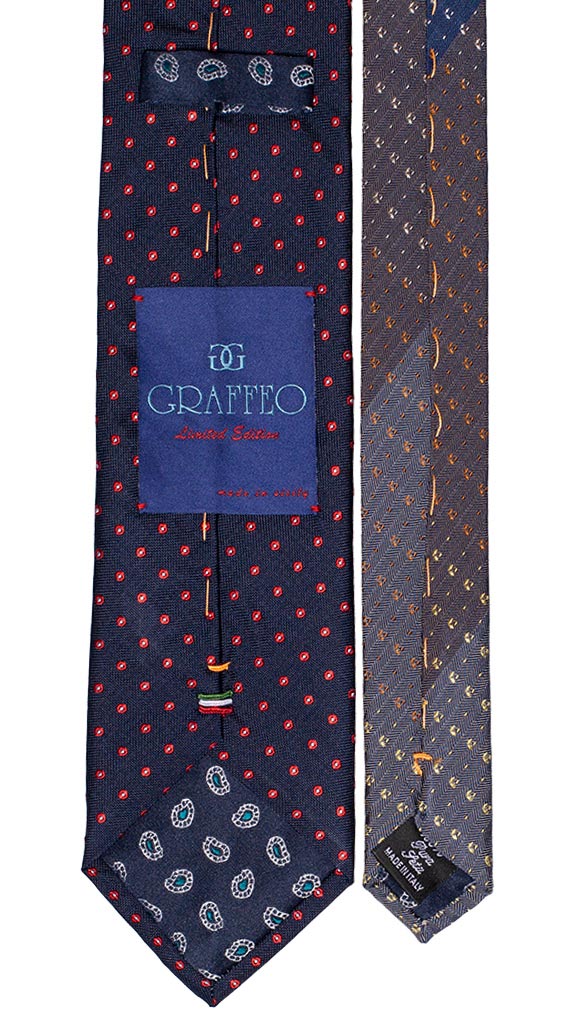 Cravatta Blu a Pois Rossi Bianchi Nodo a Contrasto Blu Tinta Unita Made in Italy Graffeo Cravatte Pala