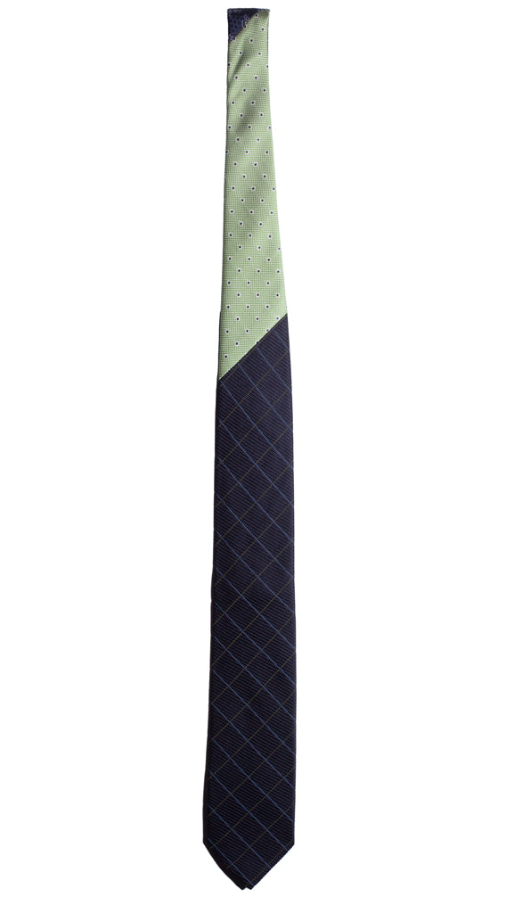 Cravatta Blu a Quadri Celeste Verde Nodo in Contrasto Verde Blu Bianca Made in Italy graffeo Cravatte Intera
