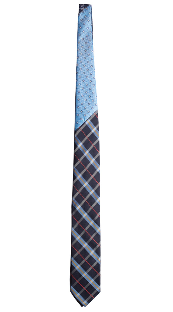 Cravatta Blu a Quadri Multicolor Nodo in Contrasto Azzurro Blu Made in Italy graffeo Cravatte Intera